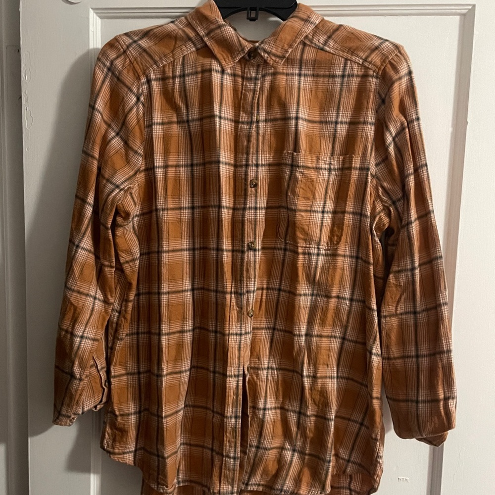 SO plaid brown tan black flannel medium